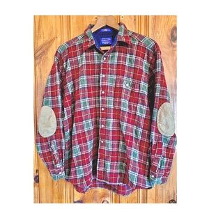 Pendleton 100% Wool Men’s XL Plaid Elbow-Patch Trail Shirt Red Tan Outdoor